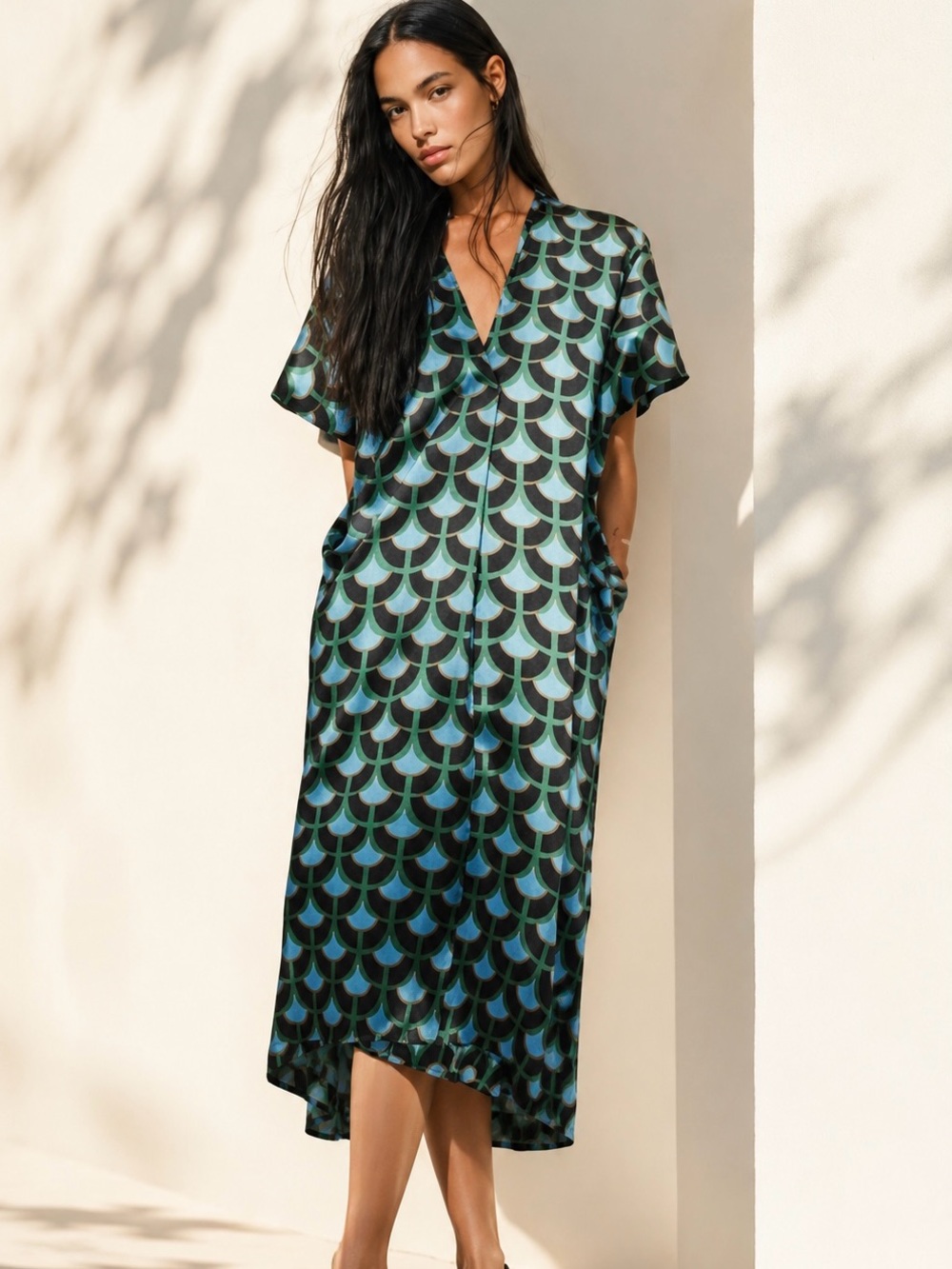 Zara Beautiful Geometric Printed Tunic Kimono Style Dress Size S